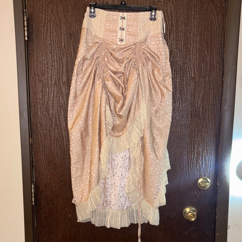 Chic Asymmetrical Lace Skirt in Cream and Tan